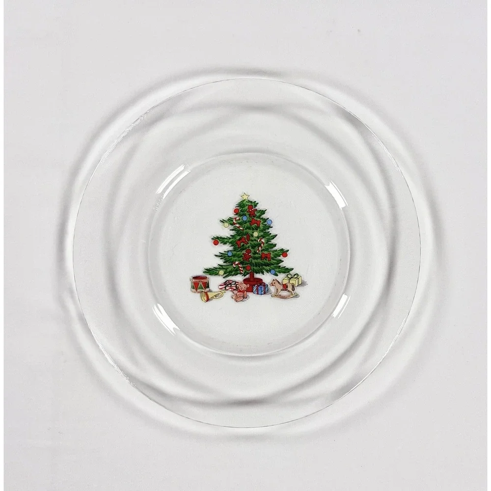 Vintage Arcoroc France Christmas Tree Milk and Cookies for Santa Glass Plate Set